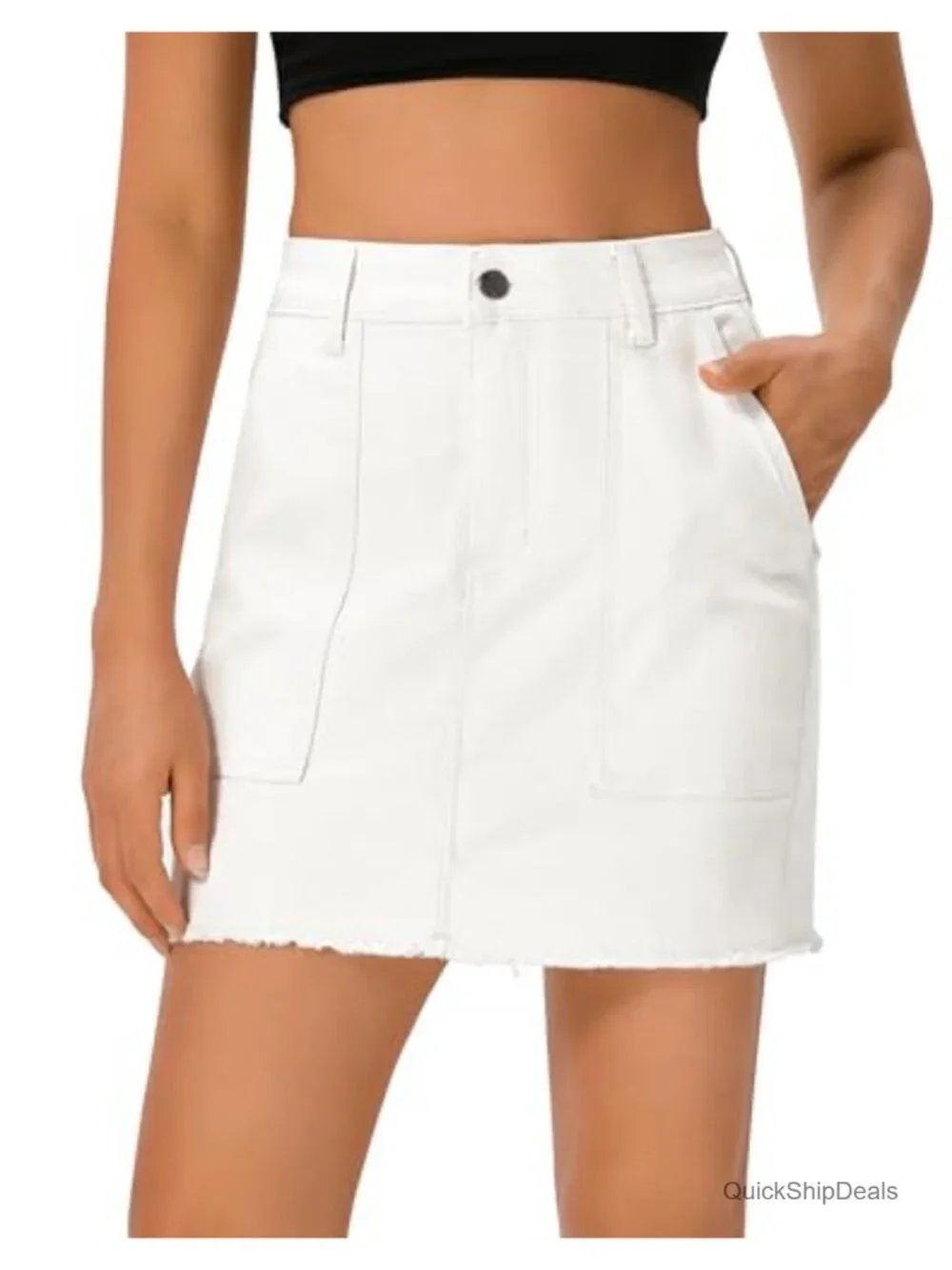 Stretchy Mini Skirt with Pockets Frayed Hem
